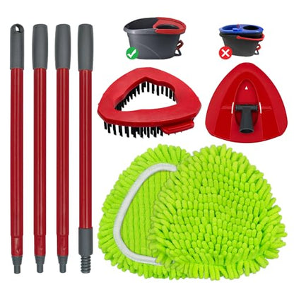 Spin Mop Handle, Mop Replace Heads, Scrubber Head and Base Replacement for O-Cedar EasyWring 1 Tank System, 2 Microfiber Mops Heads Replacements and 1 Scrub Brush, Use for Wet/Dry Hard Floor Cleaning - size: 2 pack mop heads set