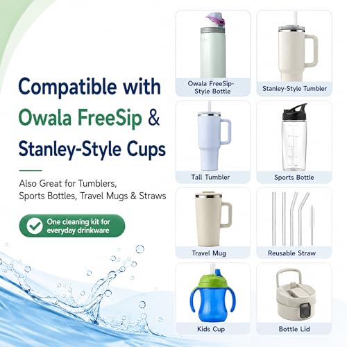 4 Pack Water Bottle Cleaning Kit Water Bottle Cleaner Brush for Owala FreeSip 24oz/32oz/40oz, Straw Brush for Stanley, Sport Bottles, Water Bottles, Cups