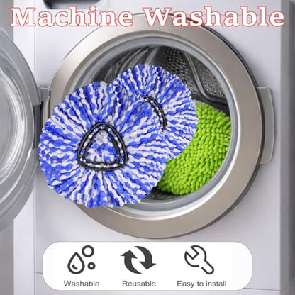 Spin Mop Replacement Head for O Cedar RinseClean 2 Tank System, 2 Microfiber Mop Head Refills, 1 Chenille Mop Pads,1 Upgrade Scrub Brush, 1 Spin Mop Base for Cedar RinseClean Mop
