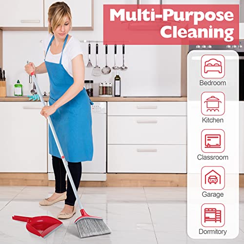 Meanplan 4 Pcs Angle Broom and Dustpan Combo Set for School Classroom 54'' Outdoor Indoor Cleaning Broom Commercial Broom with Step-on Dustpan for Home Kitchen Office Floor Dirt Dust Hair Cleaning