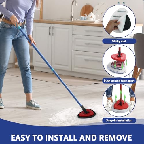 Flat Mop Head Replacements, Microfiber Mopping Pads Refills, 10-Pack Spin Mop Pads + 1 Plastic Pad &1 Scrape for Floor, Wall & Ceiling Cleaning - Fits EasyWring & RinseClean Systems - size: 10Pads+1Base+1Scrape