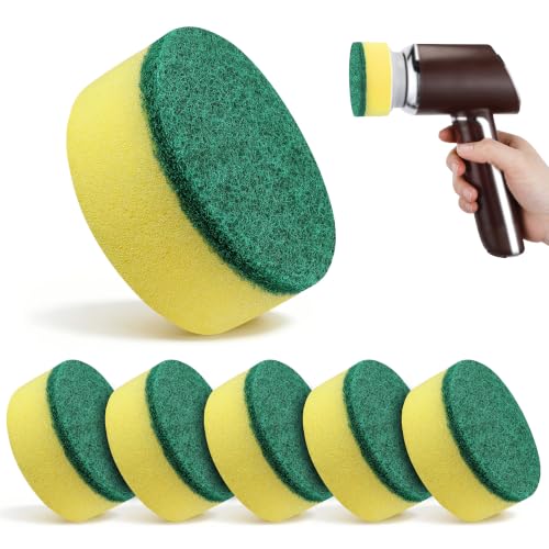 Saillong 6 Pcs Heavy Duty Power Scrubber Sponges Pad, Electric Spin Cleaning Brush Replacement Sponge Brush Heads, Replacement Scouring Pads Accessories for Kitchen, Bathroom, Floor, Tile, Car