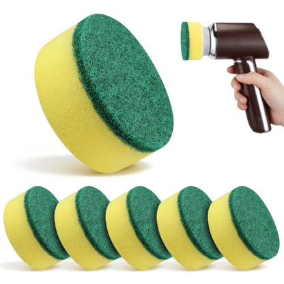 Saillong 6 Pcs Heavy Duty Power Scrubber Sponges Pad, Electric Spin Cleaning Brush Replacement Sponge Brush Heads, Replacement Scouring Pads Accessories for Kitchen, Bathroom, Floor, Tile, Car