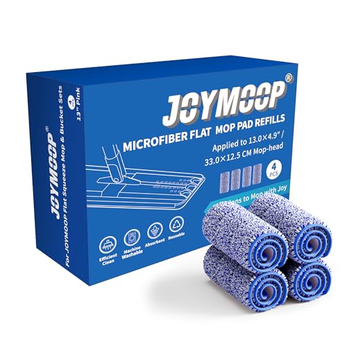 JOYMOOP Replacement Mop Pads for Flat Mop Bucket System, Microfiber, 13-Inch, Pack of 4, Slate Blue - color: 4 Pcs 13" - 4 Slate Blue, size: 13.0 × 4.9 Inch