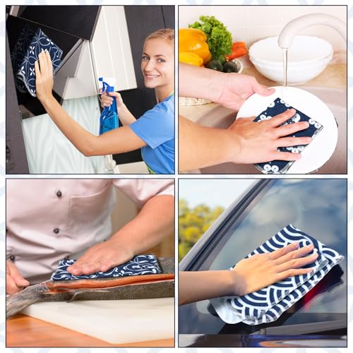 36 Pack Japanese Reusable Cleaning Cloths Washable Cotton Kitchen Towels for Home (Blue) - color: Blue, style: Asian