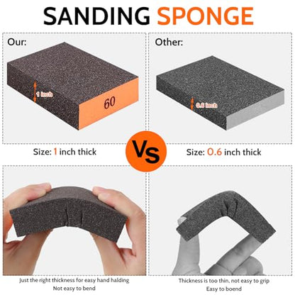 Romeda 8-Pack Sanding Sponge, Four Grits Per Pack 60/80/120/220, Washable and Reusable Handmade Sandpaper Block, Drywall Sandpaper Blocks for Wooden Drywall Sheetrock and Metal Glazing - color: 60/80/120/220 Grits, size: 8-Pack