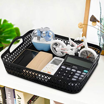 Large Plastic Storage Basket Tray with Handle, Black, Pack of 6 - size: large