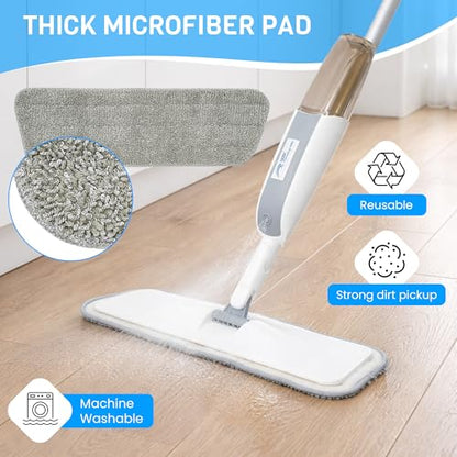 Spray Mop for Floor Cleaning, Refillable Bottle, Microfiber Pad, Lightweight Flat Mop