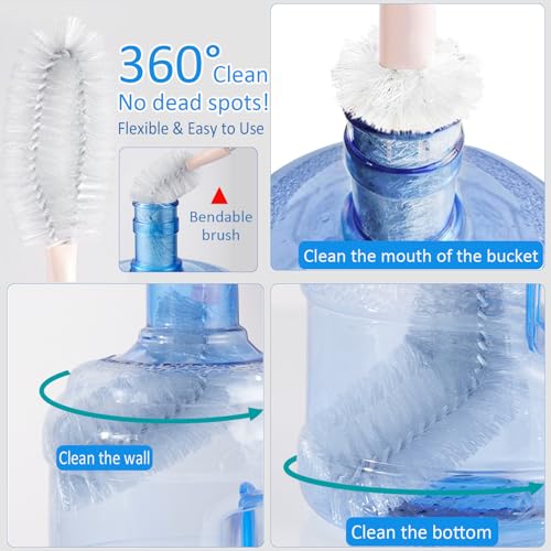 2 Pack 29.5" Bottle Brush Extra Long Stainless Steel Bottle Brushes Bendable Nylon Brush Durable 5-Gallon Water Bucket Cleaner Brushes 360° Scrubbing for Tanks, Barrels & Big Bottles (Opening > 1.7")
