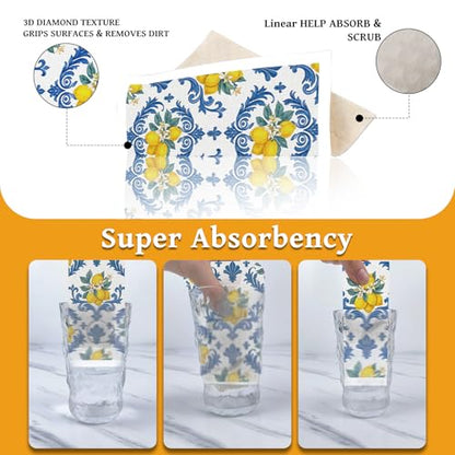 Lemons Swedish Dishcloths for Kitchen, 6 Pack Reusable Tiles Lemons Sponge Cleaning Cloths, Absorbent Dish Cloths Towels Wipes for Summer Kitchen Cooking Home Decoration Housewarming Gifts - style: Lemons