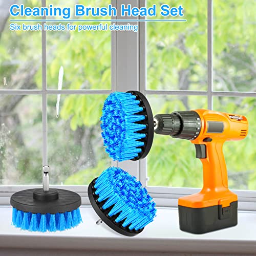 Drill Brush Attachment Power Scrubber Cleaning Kit Multi Purpose Drill Brush Set Drill Scrubber Brush Kit Cleaning Brushes for Drill Bathroom Surfaces Tub Grout Shower Kitchen (Blue, 6 Pcs)