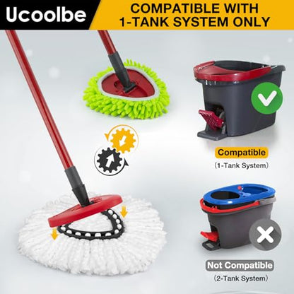 Spin Mop Replacement Heads Compatible with Ocedar EasyWring 1-Tank System, Duster Mop Head for Ocedar, 6 Pack Spin Mop Refills, 2 Pack Chenille Mop Pads, 1 Mop Base for deep Cleaning - size: 8+1 Mop Set(1 Tank System)