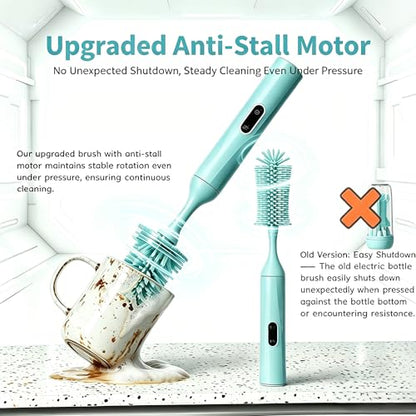 Rechargeable Electric Bottle Brush with 2 Speeds Powerful Automatic Bottle Cleaner,BPA-Free Silicone Spinning Design, Wall Mount & Straw Cleaner,Suitable for Baby Bottles & Kitchen (Alan+Alan) - color: Alan+alan