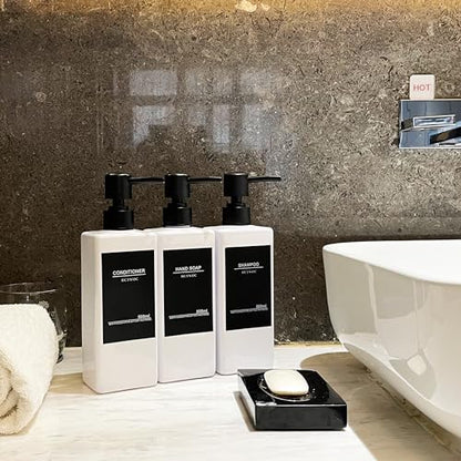 Shampoo Dispenser for Shower Wall, Shampoo and Conditioner Dispenser with 16 Waterproof Labels, No Drill Shower Soap Dispenser Bathroom, Shower Soap Dispenser Wall Mounted 3 Chamber, 17oz,White - color: White Bottle + Black Pump