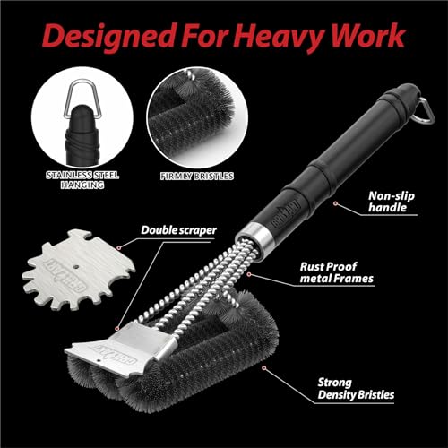 GRILLART Grill Brush and Scraper,18 Inch BBQ Grill Cleaning Brush Kit, Wire Scrubber, Universal Fit BBQ Cleaner Accessories for Grill/Smoker/Gas/Charcoal Grill Cleaning-Grill Gifts for Men/Dad