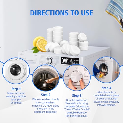 USKICH 40 Pack Washing Machine Cleaner Tablets,Deep Cleaning Descaler For HE Front Loader & Top Load Washer,Washer Machine Cleaning Tablets Clean Inside Drum and Laundry Tub Seal,Septic Safe - style: Cleaners-40P
