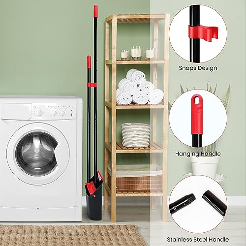 TreeLen Dust Pan and Broom/Dustpan Cleans Broom Combo with 52" Long Handle for Home Kitchen Room Office Lobby Floor Use Upright Stand Up Broom and Dustpan Set - Black/Red - color: Red/Black