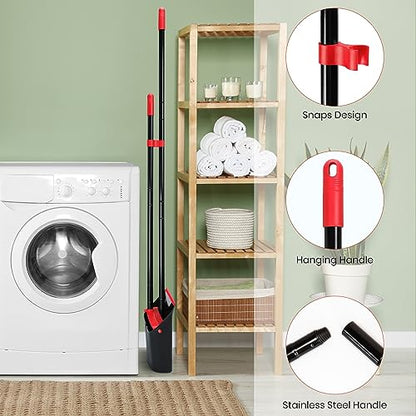 TreeLen Dust Pan and Broom/Dustpan Cleans Broom Combo with 52" Long Handle for Home Kitchen Room Office Lobby Floor Use Upright Stand Up Broom and Dustpan Set - Black/Red - color: Red/Black