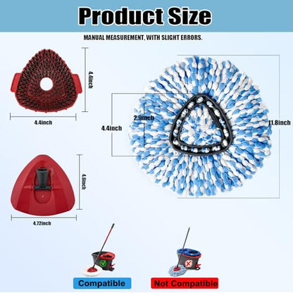 10PCS Spin Mop Replacement Heads,with Only Fit for RinseClean 2-Tank System,Machine Washable & Easy to Replace.Including 8 Spin mop Replacement Heads, 1 Brush Head and 1 Base - size: 8+1+1PCS