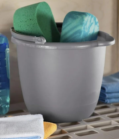 Heavy-Duty Round Bucket, 10-Quart/2.5 Gallon, Gray, Corrosive-Resistant Pail with Handle for Professional/Janitorial Cleaning and Material Transport