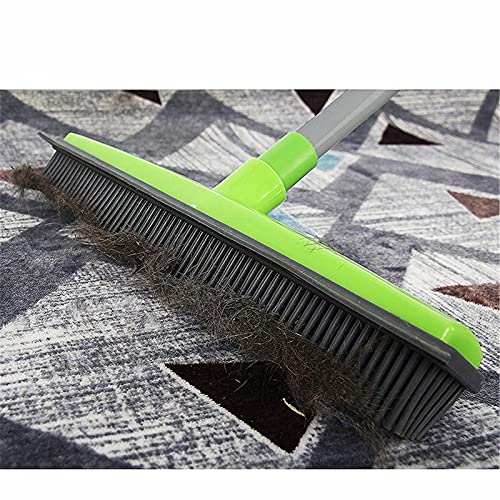 ASkinds Carpet Hair Removal Broom with Squeegee, Rubber Floor Broom, Adjustable Long Handle 49" Length for Pet Cat Dog Hair, Carpet Hardwood Tile Windows Clean, Water Resistant, Green
