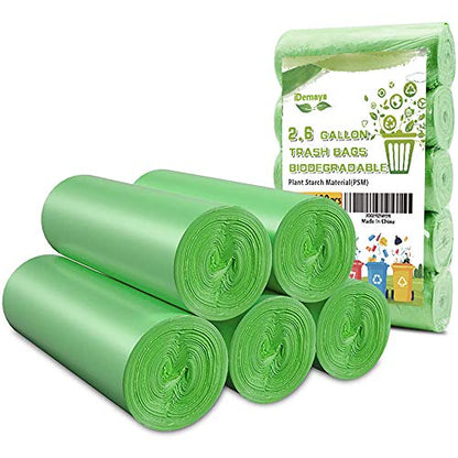 Small Trash Bags, Biodegradable 2.6 Gallon Extra Thick Garbage Bags, Recycling & Degradable Rubbish Bags Wastebasket Liners for Kitchen Bathroom Office Car Pet, (5 Rolls / 100 Counts, Green) - color: Green-2.6 Gallon