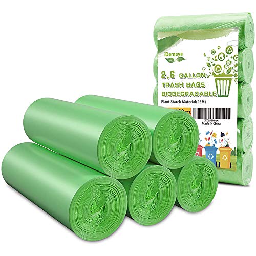 Small Trash Bags, Biodegradable 2.6 Gallon Extra Thick Garbage Bags, Recycling & Degradable Rubbish Bags Wastebasket Liners for Kitchen Bathroom Office Car Pet, (5 Rolls / 100 Counts, Green) - color: Green-2.6 Gallon