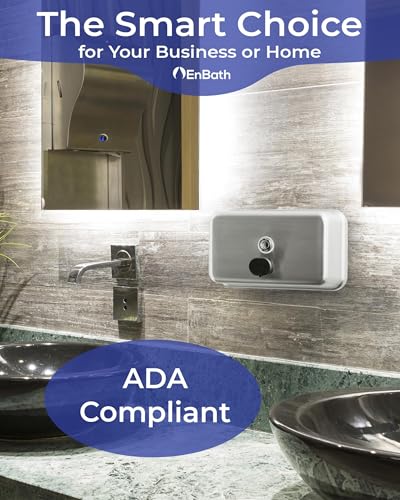 Commercial Soap Dispenser Wall Mount (37oz) Horizontal, Heavy Duty, Stainless Steel Manual Soap Dispenser for Bathrooms with Corrosion Proof Lining and Anti-Leak, Patent-Pending Pump Design