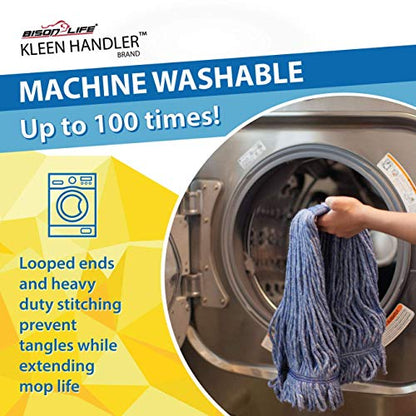 KLEEN HANDLER HEAVY DUTY Commercial Mop Head Replacement, Wet Industrial Blue Cotton Looped End String Cleaning Mop Head Refill (Pack of 6) - size: 6 Count