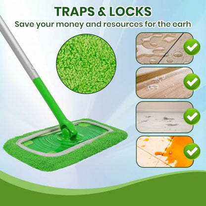 6 Pack Reusable Microfiber Mop Pads - Compatible with Sweeper, Reusable Mop Pads, Washable Dry Cloths & Wet Pads Refill for Hardwood Laminate Tile Floor Cleaning (6, Green, M) - color: Green