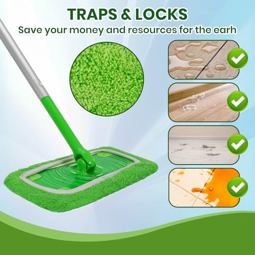 6 Pack Reusable Microfiber Mop Pads - Compatible with Sweeper, Reusable Mop Pads, Washable Dry Cloths & Wet Pads Refill for Hardwood Laminate Tile Floor Cleaning (6, Green, M) - color: Green