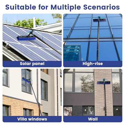 Water Fed Pole Kit, 33 FT Length Adjustable Solar Panel Window Cleaning Brush and Pole, 4-33ft Aluminium Pole Window Washing Kit for Cleaning Windows, Solar Panels and Roof