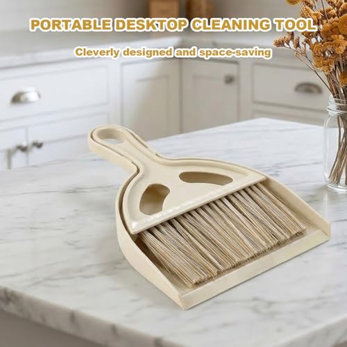 Mini Broom and Dustpan Set - Compact Small Hand Broom with Soft Bristles, Portable Desktop Cleaning Tool for Kitchen Counter, Desk, Drawer, Pet Litter & Car Interior (Off-White) - color: Off-white