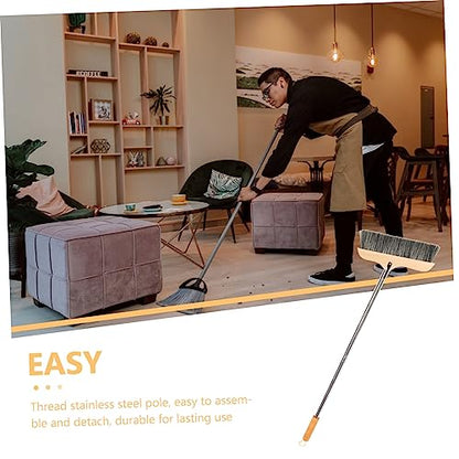 Ipetboom Broom Long Handle Soft Bristle Sweeper Indoor Floor Brush Hair Broom for Kitchen and Home - color: Black