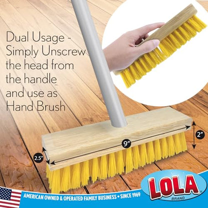 LOLA Deck Scrub Brush Outdoor Broom, Durable Bristles Remove Dirt, Grime, Grout, Leaves, Snow on Patios, Decks, Wet or Dry, 1 Count - size: 1 Count, style: Poly Fibers Deck Broom -Steel Handle