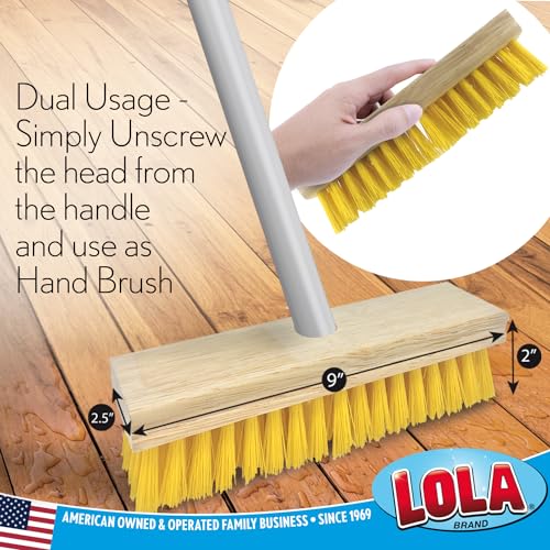 LOLA Deck Scrub Brush Outdoor Broom, Durable Bristles Remove Dirt, Grime, Grout, Leaves, Snow on Patios, Decks, Wet or Dry, 1 Count - size: 1 Count, style: Poly Fibers Deck Broom -Steel Handle