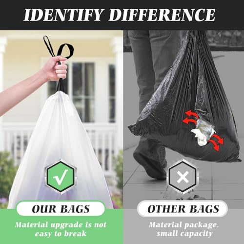 20 Gallon Large Drawstring Trash Bags 200 Counts, Fit 20-21 Gal Trash Can, Heavy Duty Tall Kitchen Garbage Liners, Large Trash Bags Size Chart for Home/Office, Outdoor Lawn & Leaf Bags, White - style: 200-20 Gallon-White