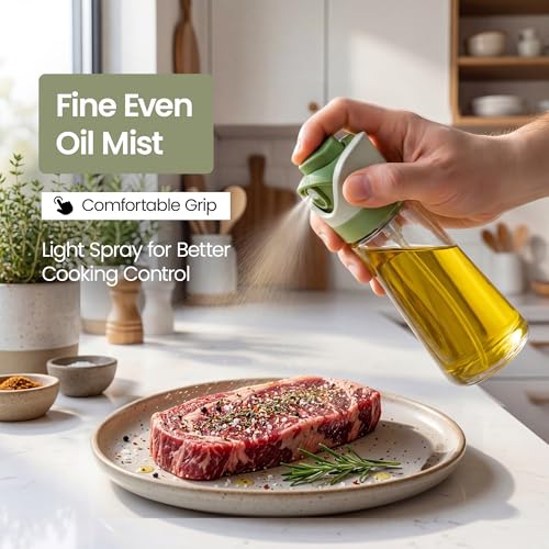 Olive Oil Dispenser for Kitchen 2-in-1 Pour and Spray | 11.5 oz / 340 ml | Glass Olive Oil Sprayer for Cooking, Airfryer, Salad & BBQ | Set of 2 Bottles, Green - color: Green