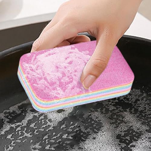 Multi-Layer Sponge Cloth, Microfiber Material, Pink, Peelable Sponge, Absorbent Scrubber, Compact Design, for Kitchen Bowl Dish Pot Household Bathroom Window - color: 12×7×2.2cm