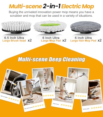 Qimedo Battery Electric Mop, Cordless Electric Scrubber & Mops for Floor Cleaning, Best Automatic Spin Mops with Smart Display,Rotating Mop with LED Light & Water Spray