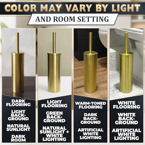 2 PCS Gold Toilet Brush and Holder Set - Brushed Stainless Steel Gold Toilet Bowl Brush and Holder with Replacable Head, Removable Inner Bowl, and Splash Protection - Dense Bristles for Cleaning - color: Gold 2 Pcs