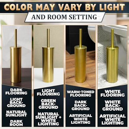 2 PCS Gold Toilet Brush and Holder Set - Brushed Stainless Steel Gold Toilet Bowl Brush and Holder with Replacable Head, Removable Inner Bowl, and Splash Protection - Dense Bristles for Cleaning - color: Gold 2 Pcs