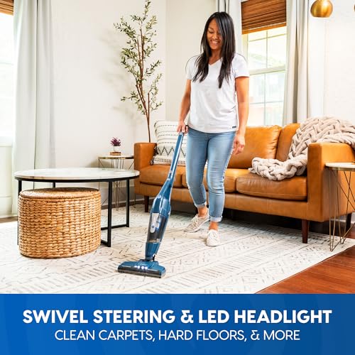 Vacmaster Portable 10.8V 2-in-1 Cordless Stick Lightweight Vacuum Cleaner with 2-Speed Power Control and LED Headlight for Hardwood Floor, Carpet & Pet Hair, Blue - style: Blue