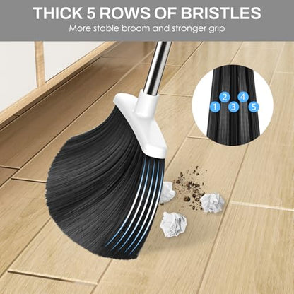 Broom and Dustpan Set for Home, 51-in Long Adjustable Handle Angle Broom and Dustpan Combo Set with Dust Pan Teeth to Clean Hair for Home Kitchen Office Lobby Floor Garden (Black&White) - color: Black White