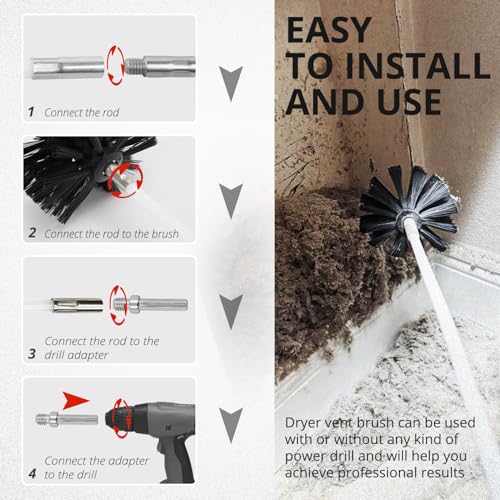 6 Inch Dryer Vent Cleaner Brush Head, Duct Cleaning Brush with 3/8” Hex Shaft Drill Attachment for Dryer Vent Cleaning, Fireplace, Chimney Washing, Compatible with Standard M8 Flexible Rods - size: 6 Inch