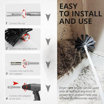 6 Inch Dryer Vent Cleaner Brush Head, Duct Cleaning Brush with 3/8” Hex Shaft Drill Attachment for Dryer Vent Cleaning, Fireplace, Chimney Washing, Compatible with Standard M8 Flexible Rods - size: 6 Inch