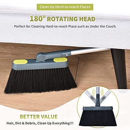 Broom and Dustpan Set for Home with 54" Long Handle, Upright and Lightweight Dust pan and Brush Combo for Kitchen Room Office Lobby Floor Cleaning, Dark Green - color: Green