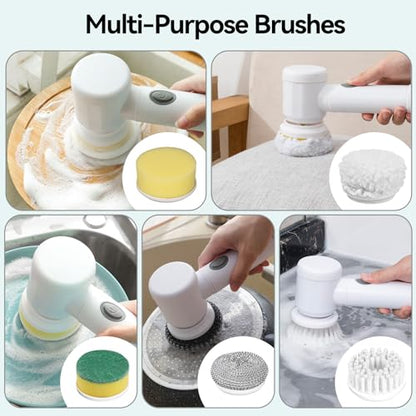 5 in 1 Cordless Electric Spin Scrubber & Power Scrubber - Rechargeable Battery, Fast Cleaning for Bathroom, Shower, Tile, Kitchen Floors, Household Cleaning Tools