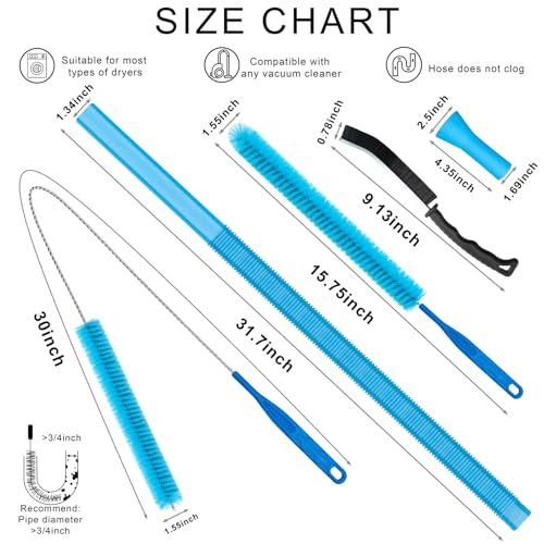 4 Pieces Dryer Vent Cleaner Kit | Vacuum Hose Lint Trap Clean Tool | Dryer Vent Cleaning Hose Duct Brush Attachment | Laundry Clothes Air Vent Machine Filter Lint Removal Snake