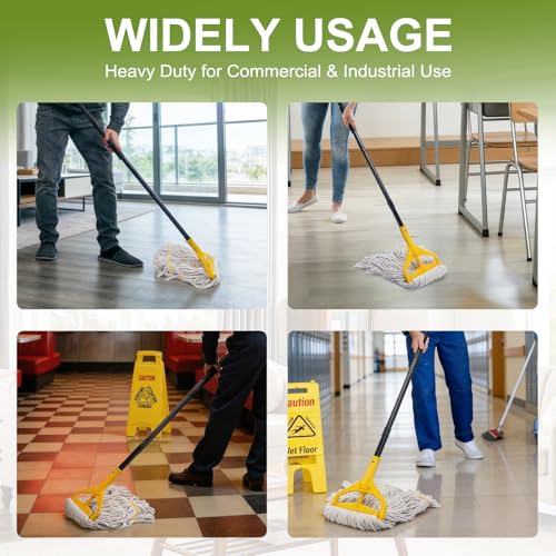 KeFanta 2 Pack Commercial Mop Heavy Duty,60 inch Long Handle Industrial Looped-End String Cotton Wet Mops for Home,Garage,Kitchen, Office, Workshop, Warehouse Floor Cleaning - size: 2 mop handle + 2 mop heads
